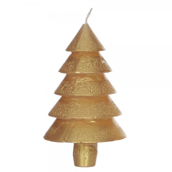 Kerze Tannenbaum, Weihnachten in Gold, mit Steckfuß für Kerzenhalter, 12 cm.