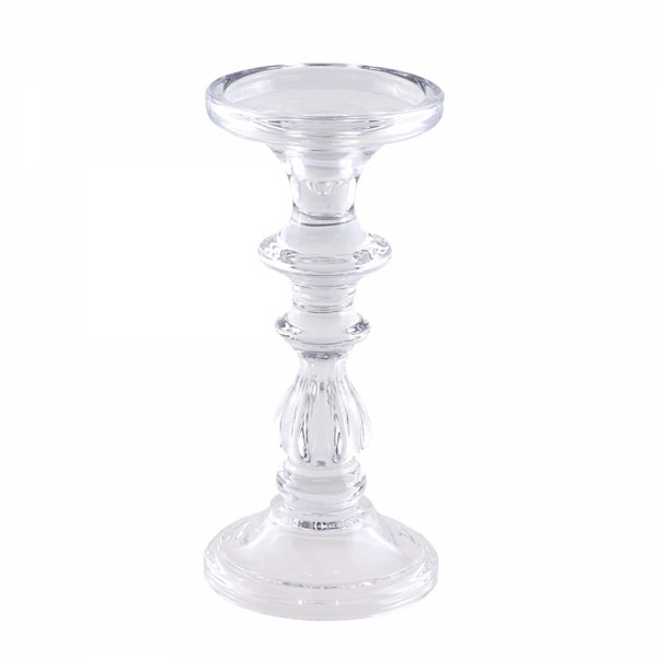 Großer Glas Kerzenständer für Stab- und Stumpenkerzen, klar, 21,5 cm.