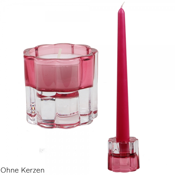 Glas Kerzenhalter Blume, 2 in 1 für Leuchterkerzen, Teelichter, in Pink.