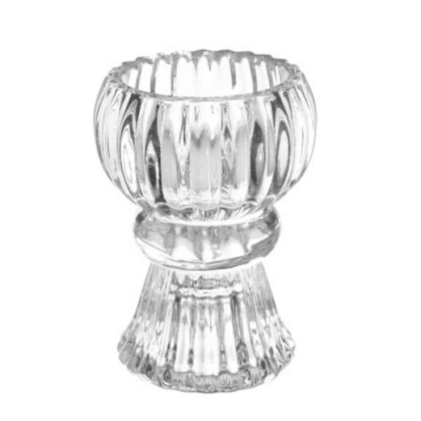Glas Kerzenhalter Romantik, 2 in 1 für Spitzkerzen, Leuchterkerzen, Teelichter, klar.
