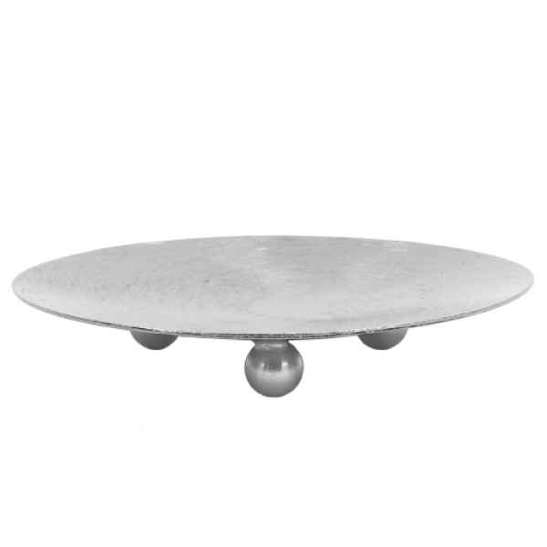 Metall Kerzenhalter, Kerzenteller mit Füßchen, in Silber, 10 cm.