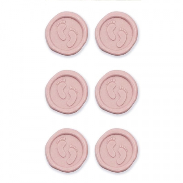 Klebe Sticker 3D, Wachsoptik, Taufe, Babyfüßchen in Rosa.