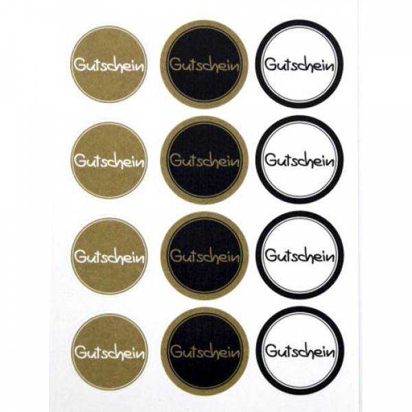 Klebe Sticker -Gutschein-, rund.
