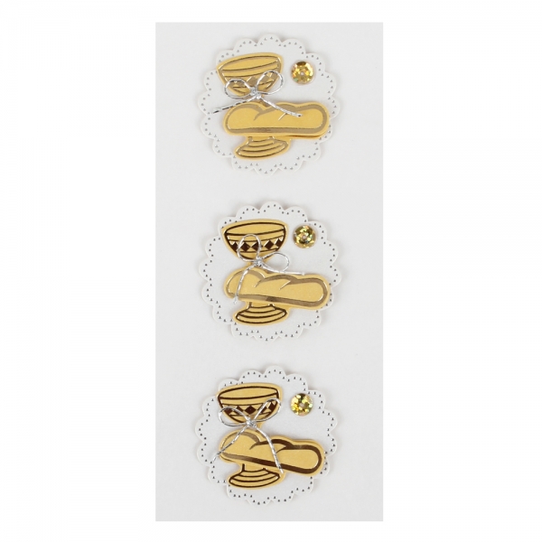 Klebe Sticker Kelch und Brot in Weiß/Gold mit Perlmuttglanz.