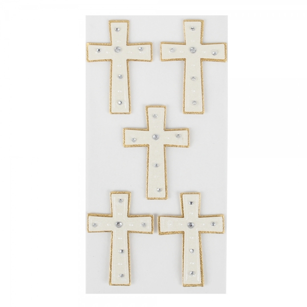 Klebe Sticker 3D Kreuz Creme/Gold mit Perlmuttglanz.
