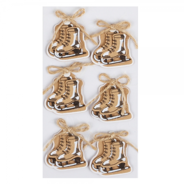 Klebe Sticker 3D Schlittschuhe in Braun.