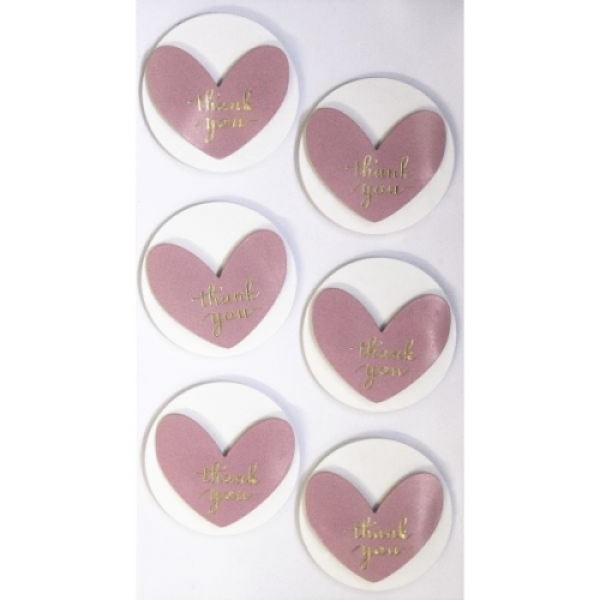 Klebe Sticker 3D Herz -Thank you- in Rosa/Weiß.