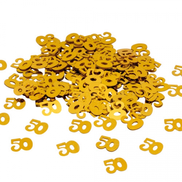 Zahlenkonfetti 50 in Gold.