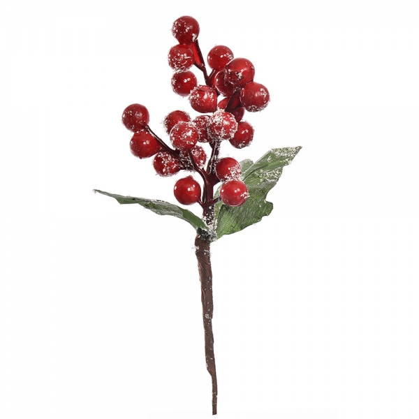 Kunstblume Beerenpick mit Schnee, 22 cm.