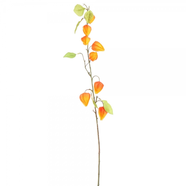 Kunstblume, Deko Zweig Physalis, Lampionblume in Orange, 90 cm.