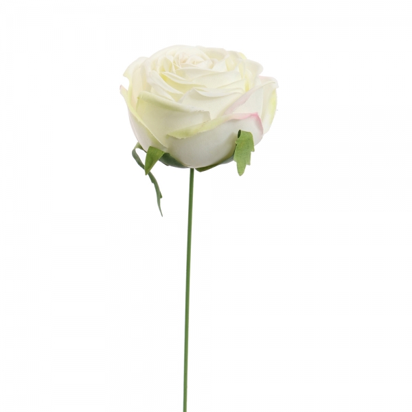 Kunstblume Rosenkopf am Draht in Creme-Weiß, zum Stecken, ca. 80 mm.