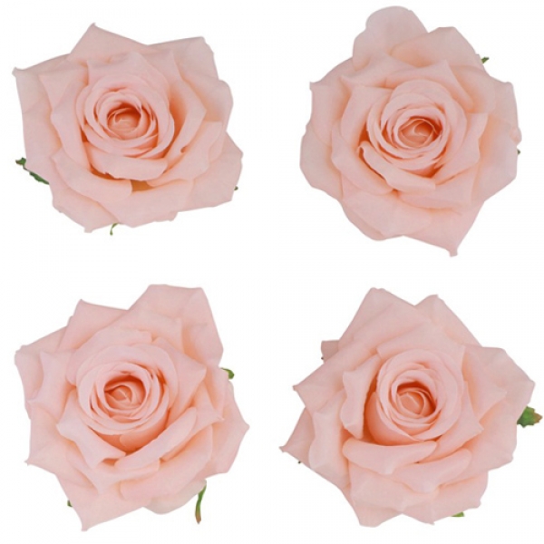 4er Set Kunstblume Rosenkopf in Peach, 90 mm.