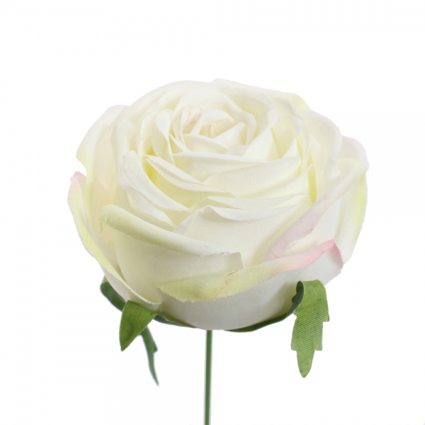 Kunstblume Rosenkopf am Draht in Creme-Weiß, zum Stecken, ca. 80 mm.