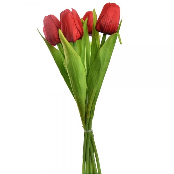 7er Bund Kunstblumen Tulpen in Rot, 35 cm.