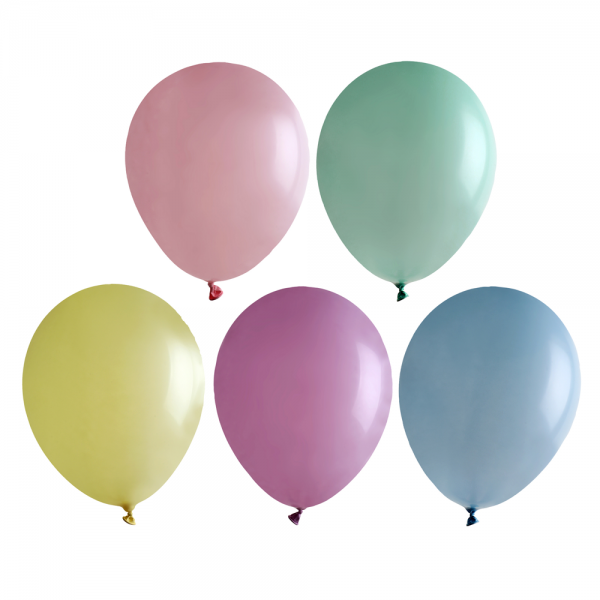 10 Luftballons in Pastellfarben, 30 cm Durchmesser.
