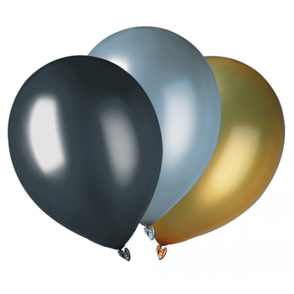 7er Pack Luftballons Gold/Silber/Schwar.