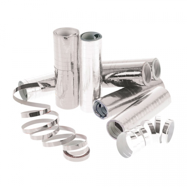 Luftschlangen in Silber Metallic.
