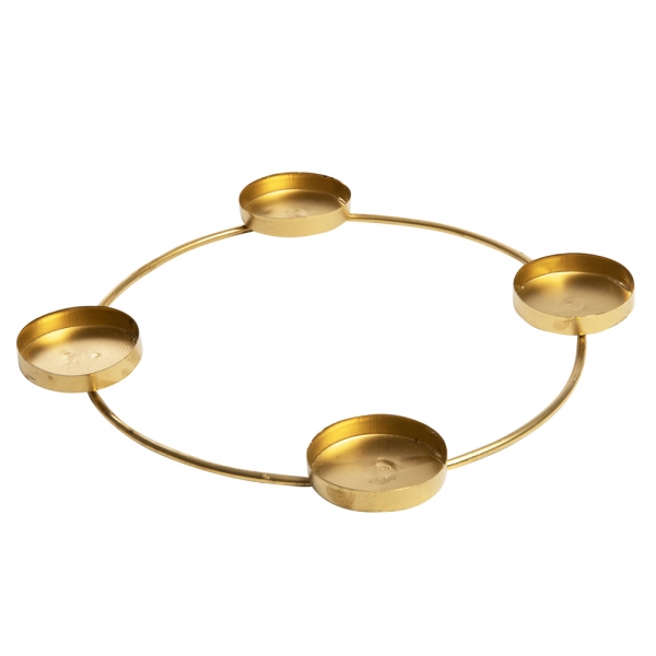 Metall Adventskranz, Ring mit 4 Kerzentellern in Gold, 40 cm.