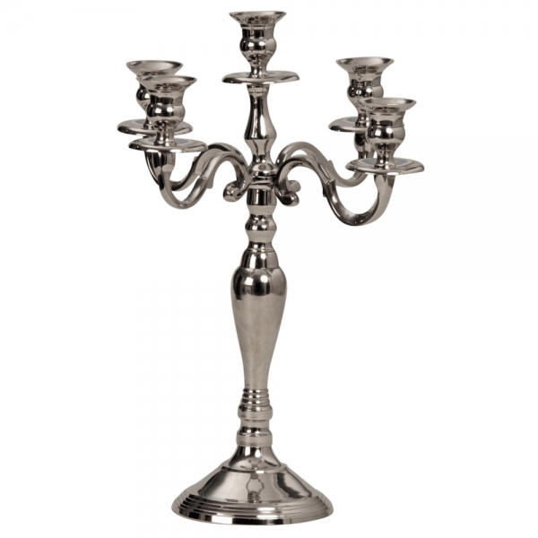Kerzenständer fünfarmig silber verchromt, 39 cm.
