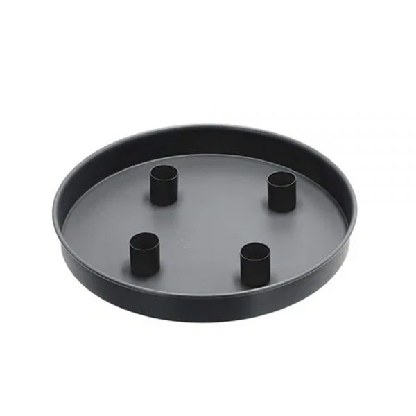 Metall Adventskranz, Tablett mit 4 magnetischen Stabkerzenhaltern in Schwarz, 25 cm.