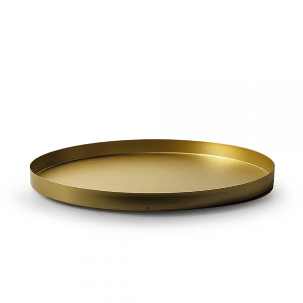 Metalltablett, Kerzenteller, Gesteckunterlage rund in Gold, 31 cm.
