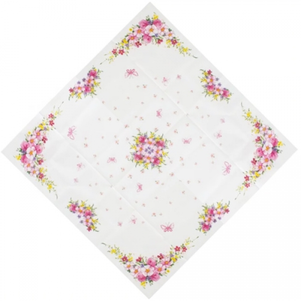 Airlaid Papier Mitteldecke Blümchen und Schmetterlinge, 80 x 80 cm.