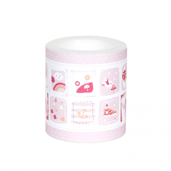 Tischkerze Taufe, Babymotive in Rosa, 80 mm.