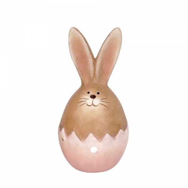 Keramik Osterei Hase in Braun/Rosa, 12 cm.