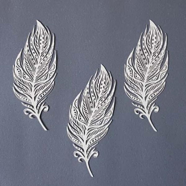 3 Papier Federn, vorgestanzt, Laser Cut, für Kartengestaltung, Basteln, 98 mm.