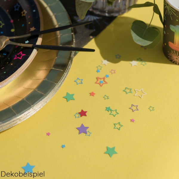 Dekobeispiel für das Papier Konfetti Sterne und Punkte, bunt, 5 - 15 mm.