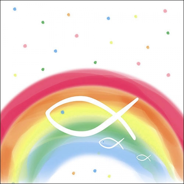 20er Pack Servietten Kommunion, Regenbogen Fisch, bunt, 33 x 33 cm.
