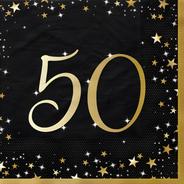 16er Pack Servietten Funkelnde 50, Geburtstag, 33 x 33 cm.