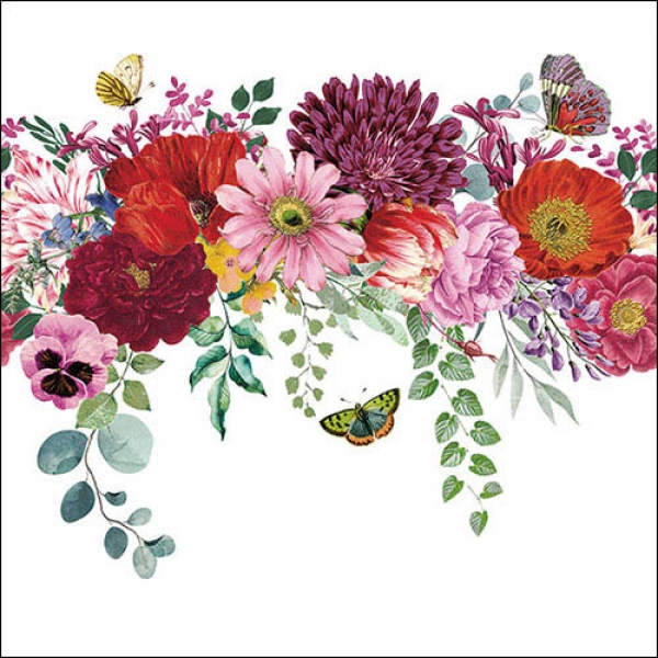 20er Pack Servietten Blumenbordüre, 33 x 33 cm.