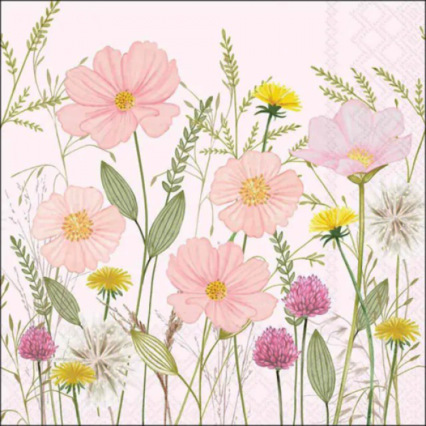 20er Pack Servietten Pastell Blumen in Rosa, 33 x 33 cm.