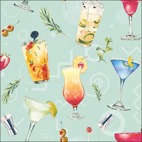 20er Pack Servietten Cocktails, Cocktailparty, 33 x 33 cm.