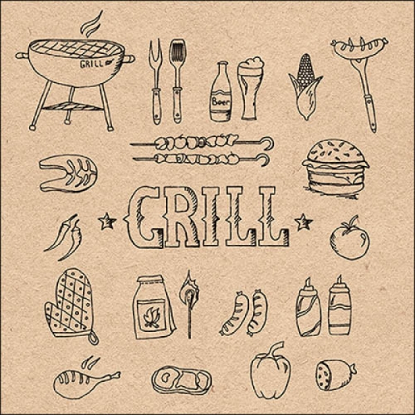 20er Pack Eco Servietten -Grill- in Hellbraun/Schwarz, 33 x 33 cm.