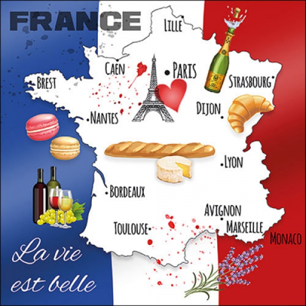 20er Pack Servietten Frankreich, 33 x 33 cm.