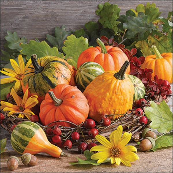 20er Pack Servietten Herbst Kürbisse, 33 x 33 cm.