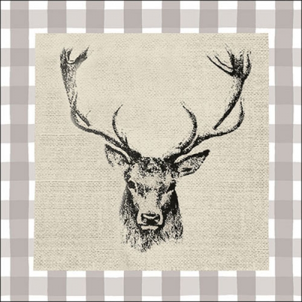 20er Pack Servietten Hirschkopf in Braun, 33 x 33 cm.
