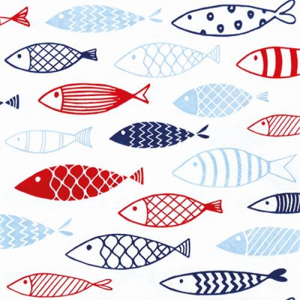 20er Pack Servietten Kommunion, Fische Maritim, 33 x 33 cm.
