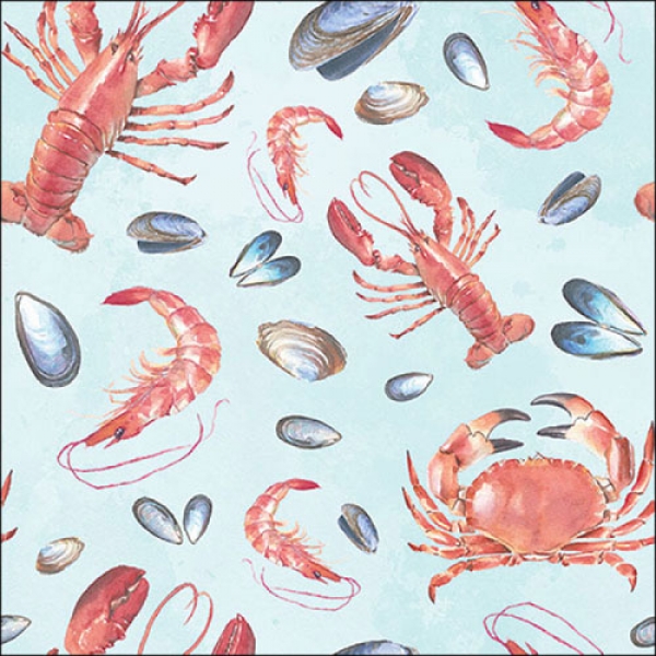 20er Pack Servietten Maritim, Krustentiere und Muscheln, 33 x 33 cm.