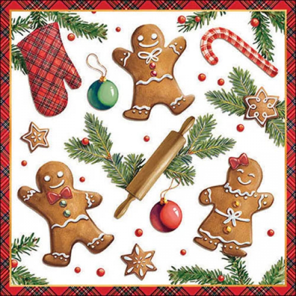 20er Pack Servietten Weihnachten, Lebkuchenmann, 33 x 33 cm.