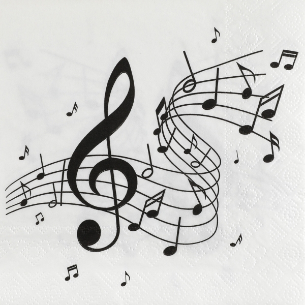 20er Pack Servietten Noten, Musik in Schwarz/Weiß, 33 x 33 cm.