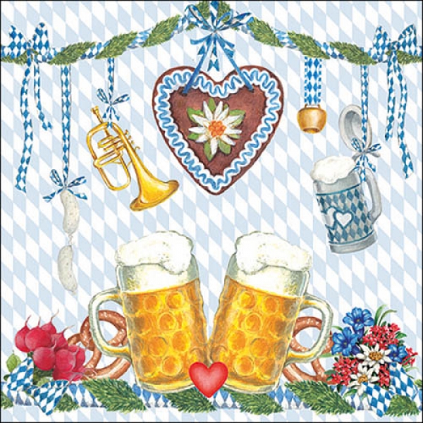 20er Pack Servietten Bierfest, Bayrische Raute, 33 x 33 cm