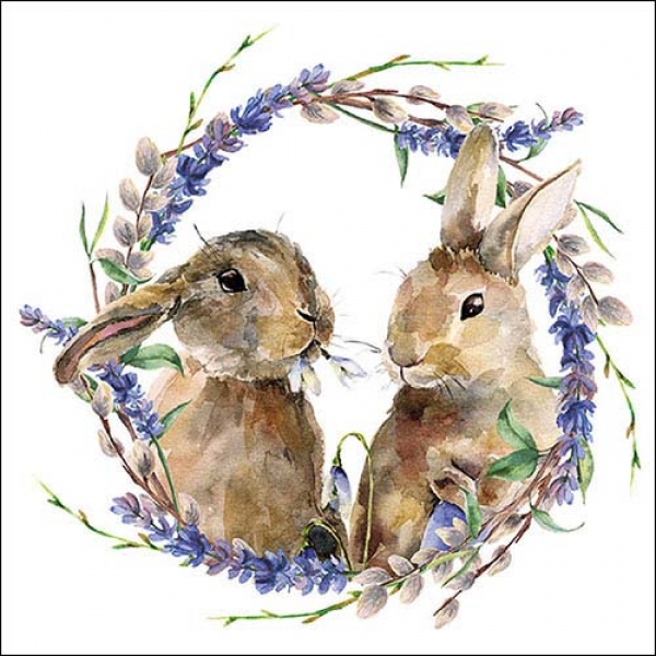 20er Pack Servietten Ostern, Hasen im Frühlingsreigen, 33 x 33 cm.