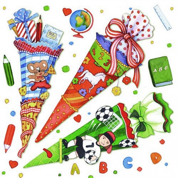 20er Pack Servietten Schultüten, 33 x 33 cm.