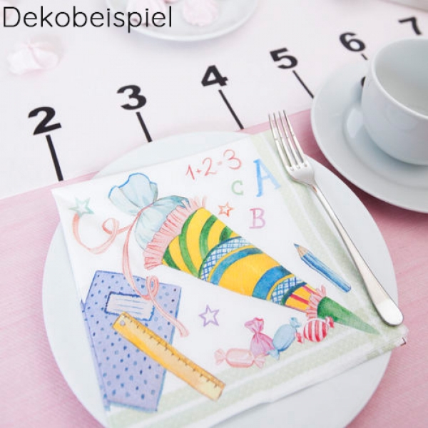 20er Pack Servietten Einschulung, Schultüte in Pastellfarben, 33 x 33 cm.