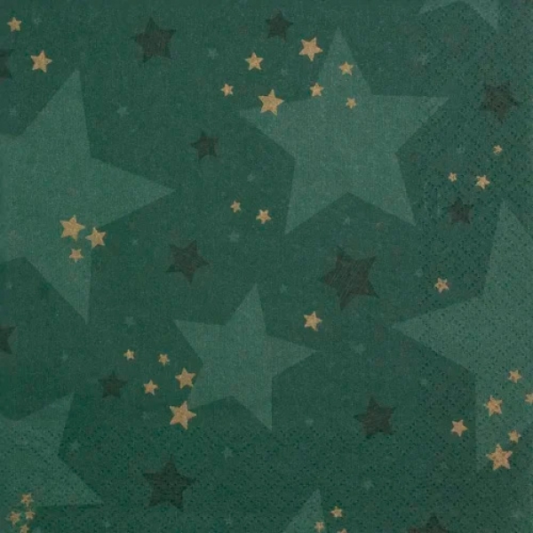 20er Pack Servietten Weihnachten, Starshine in Dunkelgrün, 33 x 33 cm.