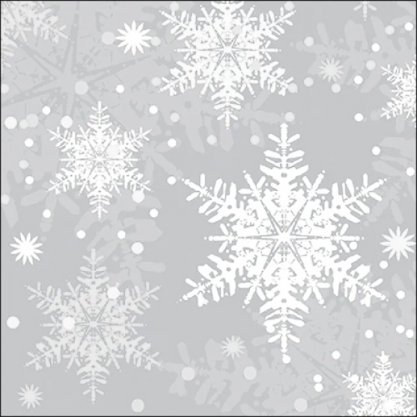 20er Pack Servietten Eiskristalle in Weiß/Silbergrau, 33 x 33 cm.