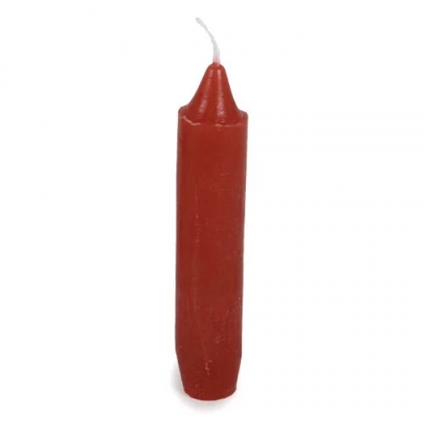 7 Rustic Stabkerzen, kurz in Rot, 110 x 21 mm.